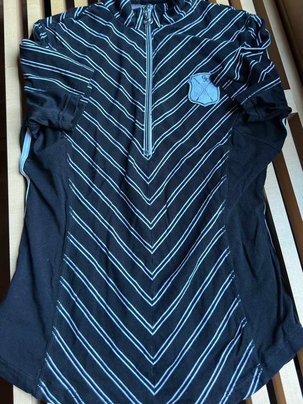 Goode Rider equestrian Striped Quarter-Zip Athletic Top in Black and White Large